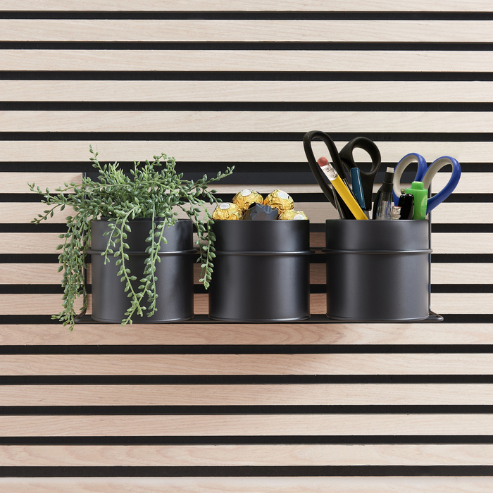 Hylde med 3 holdere til akustikpanel mat sort